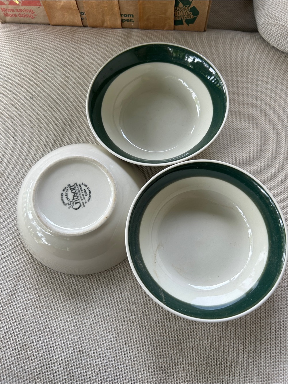 Vintage Gibson Green Rim Ceramic Bowls - Set of 3